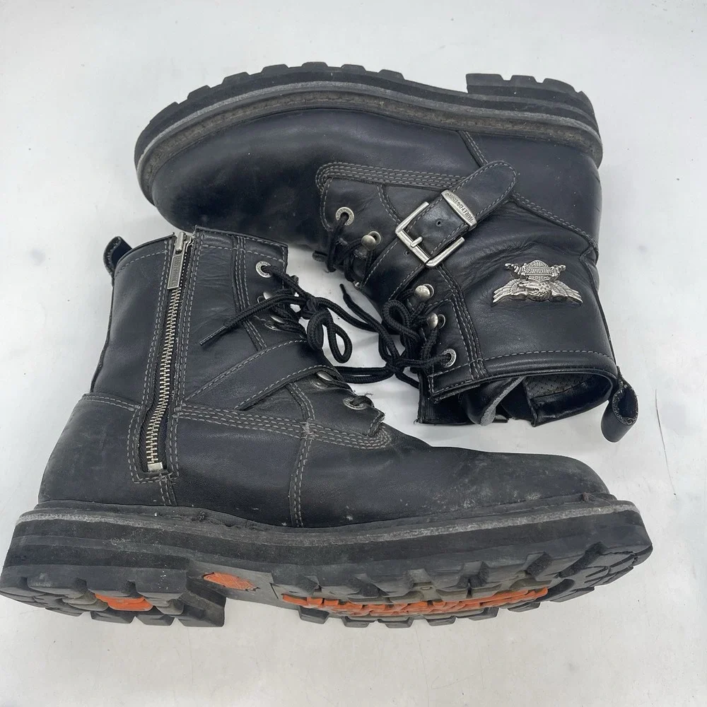 Harley Davidson Motorcycle Boots Mens 10 Brake Buckle Black Leather D91684